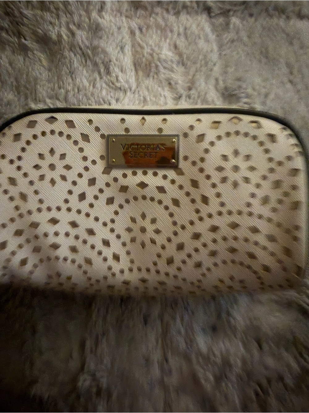 Victoria's Secret Cream Cosmetic Case with Gold Logo Plate